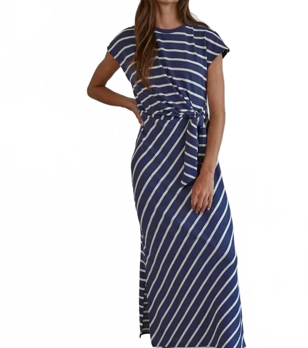 NEW BY TOGETHER knit cotton stripe maxi dress in blue, white